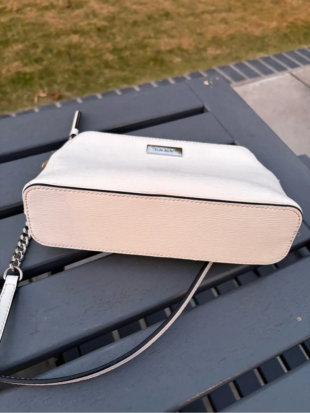 DKNY Optic White Leather Wristlet Clutch with Silver Hardware